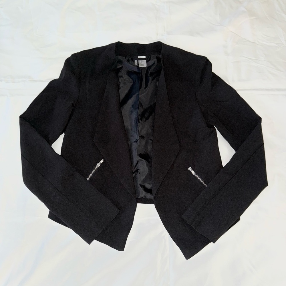 Black Casual Blazer With Zipper Pocket Detail
